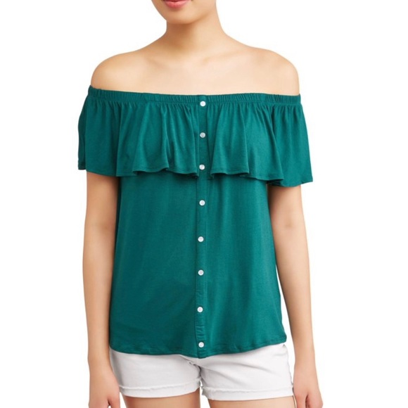 NWT Eye Candy Green Off The Shoulder Strapless Ruffle Top-Size M - Picture 7 of 7